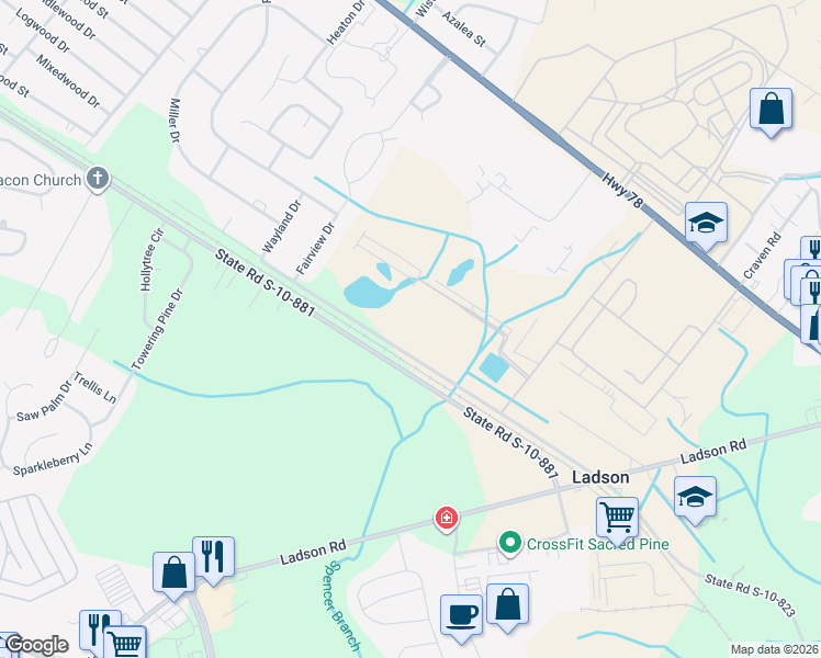 map of restaurants, bars, coffee shops, grocery stores, and more near 9680 Stoney Road in Ladson