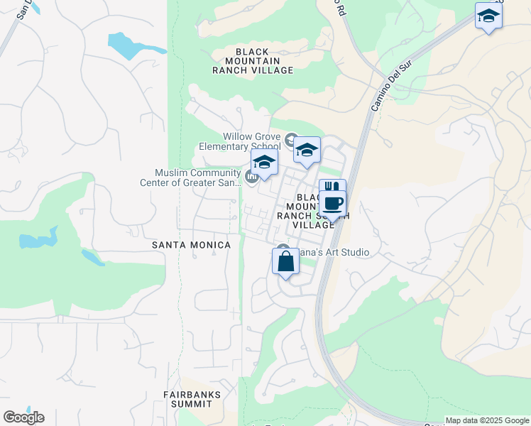 map of restaurants, bars, coffee shops, grocery stores, and more near 7550 Via Landini in San Diego