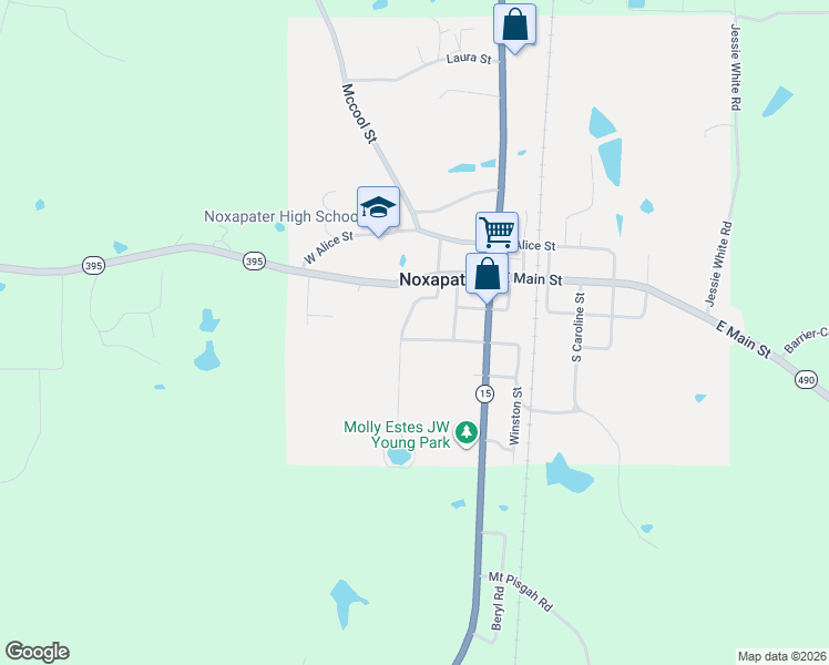 map of restaurants, bars, coffee shops, grocery stores, and more near 75-99 South Money Street in Noxapater
