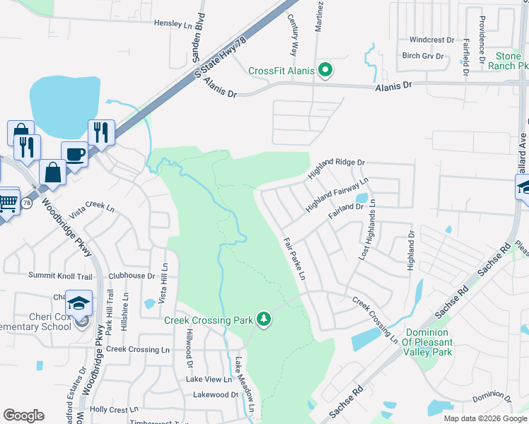 map of restaurants, bars, coffee shops, grocery stores, and more near 1908 Fair Parke Lane in Wylie