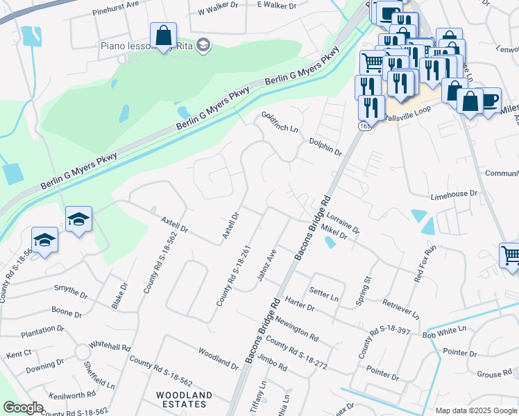 map of restaurants, bars, coffee shops, grocery stores, and more near 100 Axtell Drive in Summerville