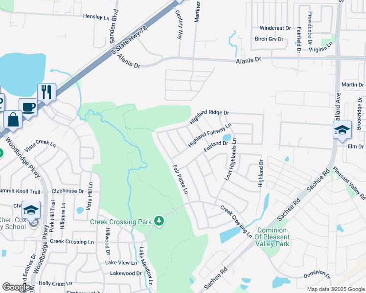 map of restaurants, bars, coffee shops, grocery stores, and more near 1914 Faircrest Lane in Wylie