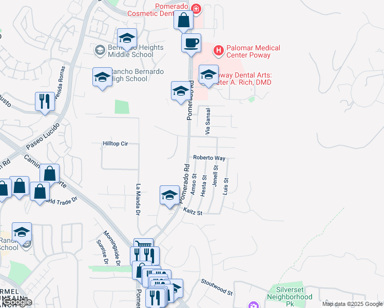 map of restaurants, bars, coffee shops, grocery stores, and more near in Poway