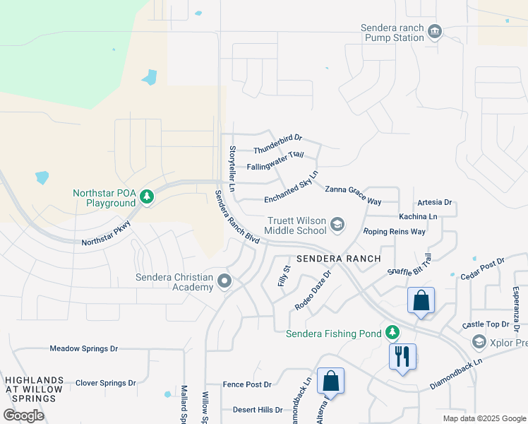 map of restaurants, bars, coffee shops, grocery stores, and more near 1629 Enchanted Sky Lane in Haslet