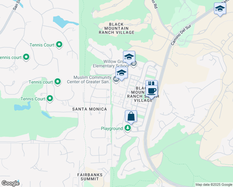 map of restaurants, bars, coffee shops, grocery stores, and more near 14676 Via Fiesta in San Diego