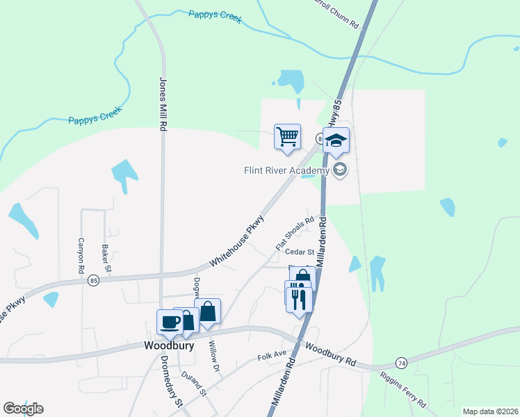 map of restaurants, bars, coffee shops, grocery stores, and more near 13645 Whitehouse Parkway in Woodbury
