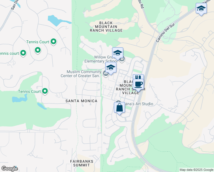 map of restaurants, bars, coffee shops, grocery stores, and more near 14676 Via Fiesta in San Diego