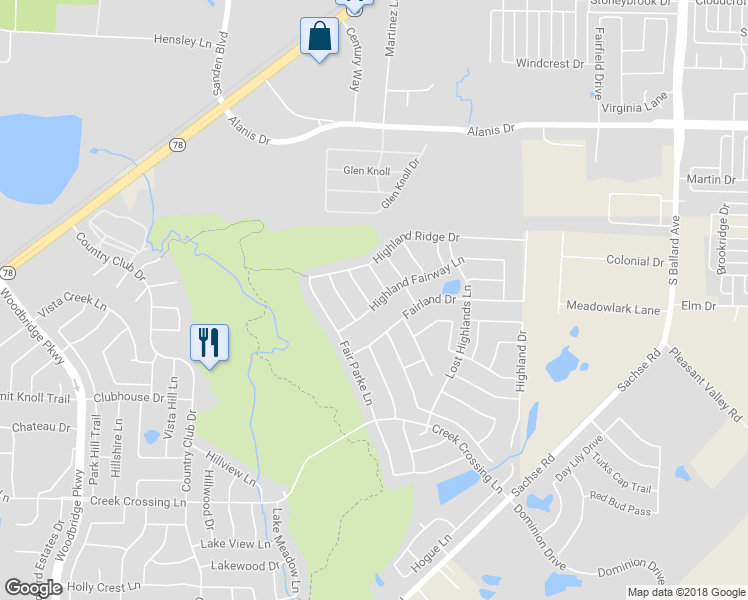 map of restaurants, bars, coffee shops, grocery stores, and more near 1917 Grand Fairway Drive in Wylie