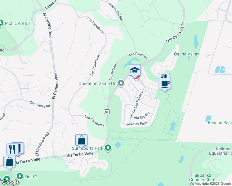 map of restaurants, bars, coffee shops, grocery stores, and more near 16068 Avenida Calma in Rancho Santa Fe