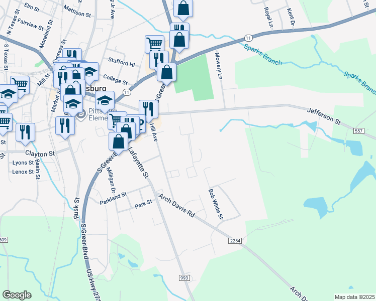 map of restaurants, bars, coffee shops, grocery stores, and more near 111 Pecan Boulevard in Pittsburg