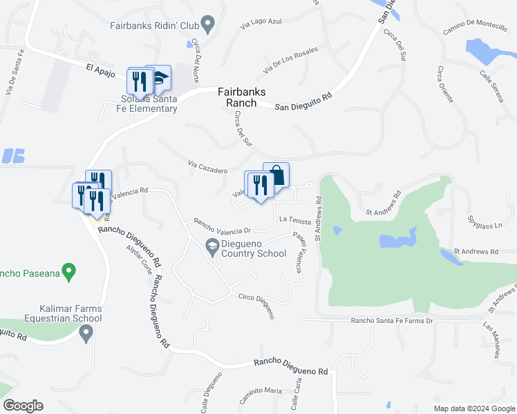 map of restaurants, bars, coffee shops, grocery stores, and more near 5921 Valencia Circle in Del Mar