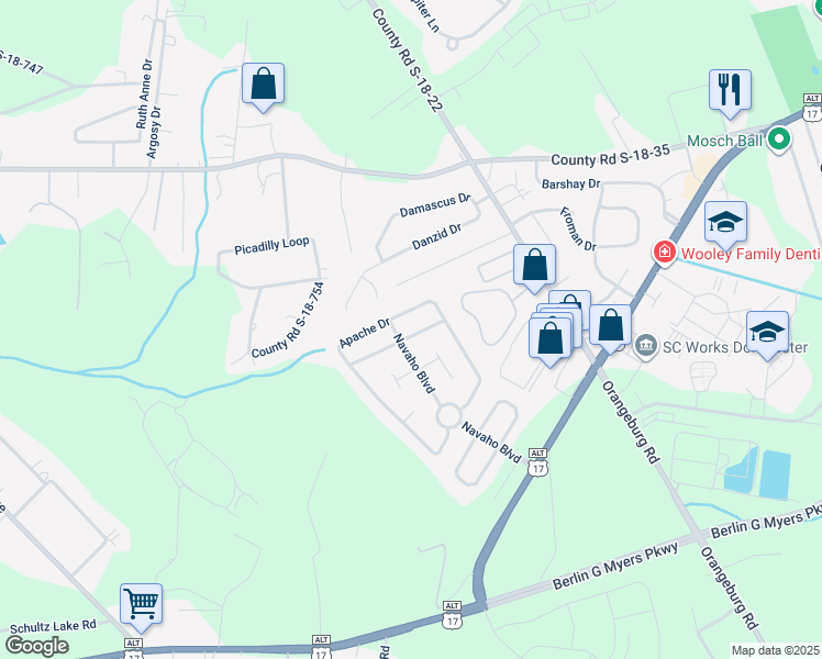 map of restaurants, bars, coffee shops, grocery stores, and more near 310 Catawba Drive in Summerville