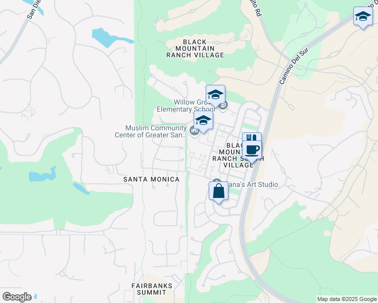 map of restaurants, bars, coffee shops, grocery stores, and more near 14674 Via Fiesta in San Diego