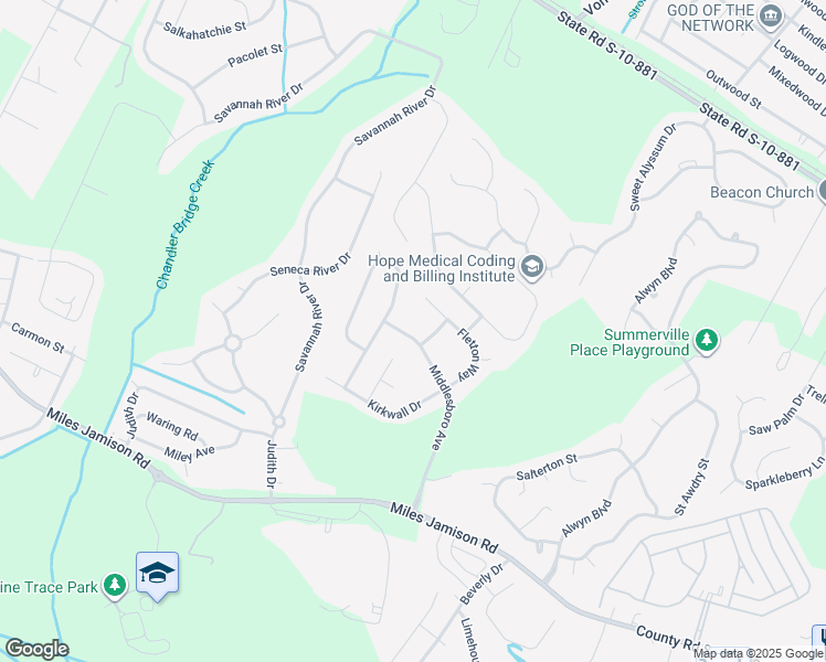 map of restaurants, bars, coffee shops, grocery stores, and more near 3388 Middlesboro Avenue in Summerville