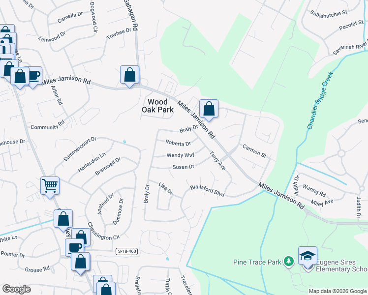 map of restaurants, bars, coffee shops, grocery stores, and more near 122 Roberta Drive in Summerville