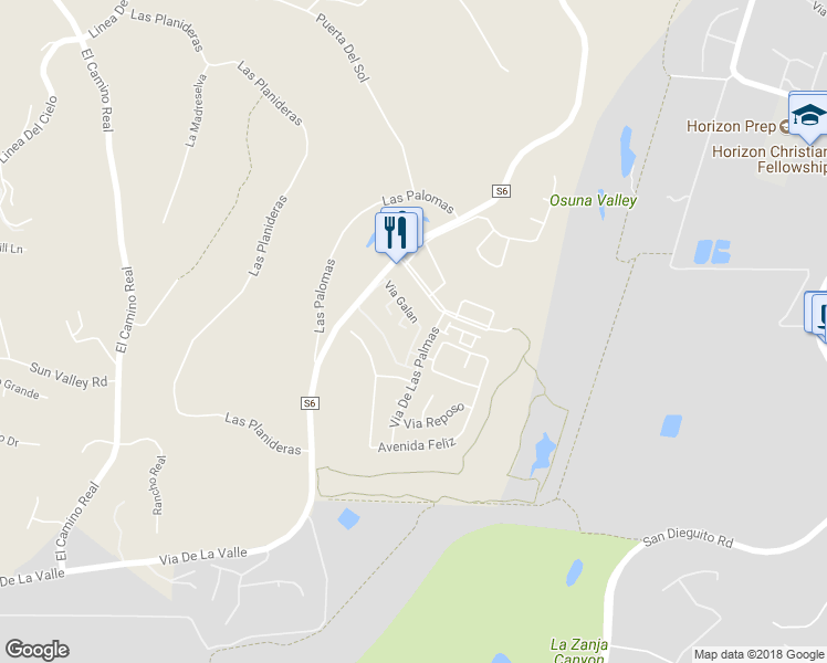 map of restaurants, bars, coffee shops, grocery stores, and more near 16050 Via Galan in Rancho Santa Fe