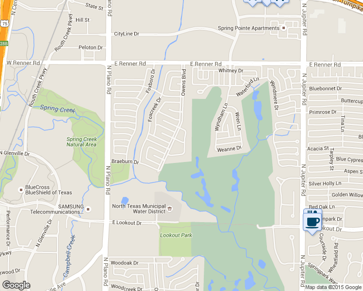 map of restaurants, bars, coffee shops, grocery stores, and more near 1606 Amesbury Drive in Richardson