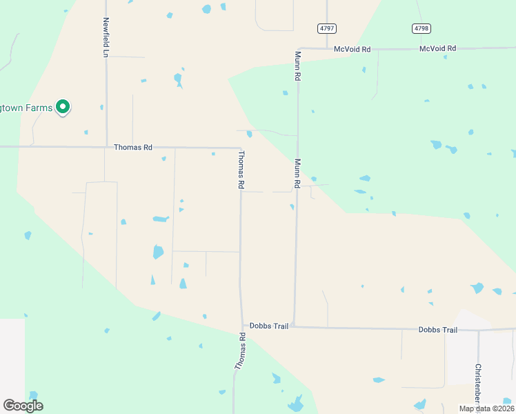 map of restaurants, bars, coffee shops, grocery stores, and more near 1485 Thomas Road in Springtown