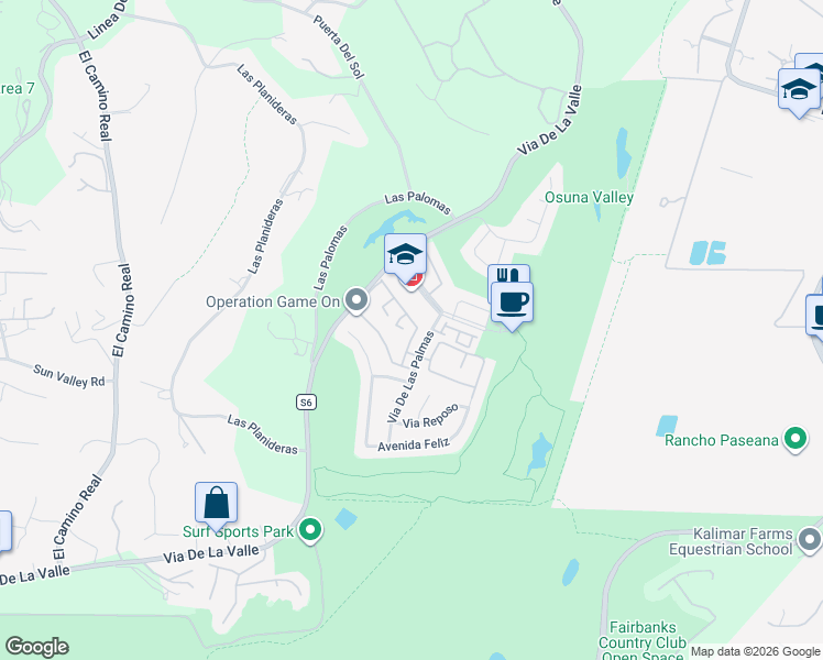 map of restaurants, bars, coffee shops, grocery stores, and more near 16050 Via Galan in Rancho Santa Fe