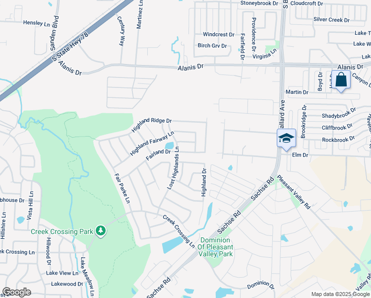 map of restaurants, bars, coffee shops, grocery stores, and more near 308 Fairland Drive in Wylie