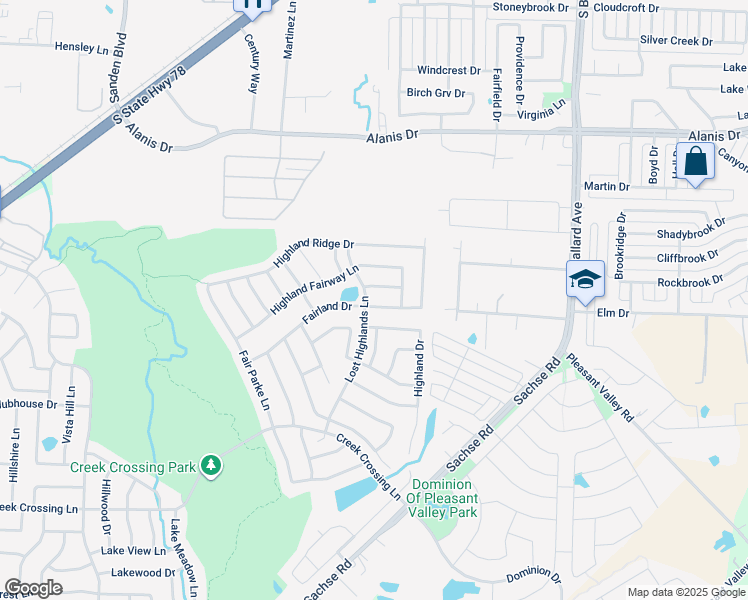 map of restaurants, bars, coffee shops, grocery stores, and more near 308 Fairland Drive in Wylie