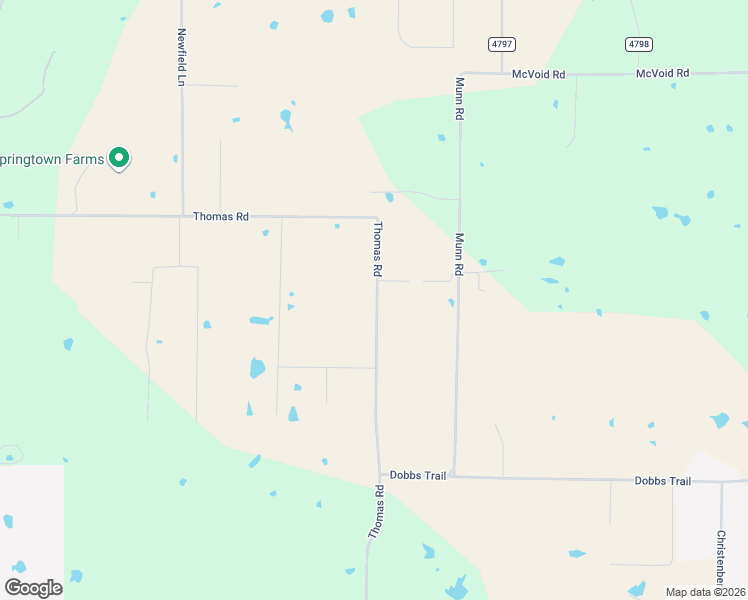 map of restaurants, bars, coffee shops, grocery stores, and more near 1485 Thomas Road in Springtown