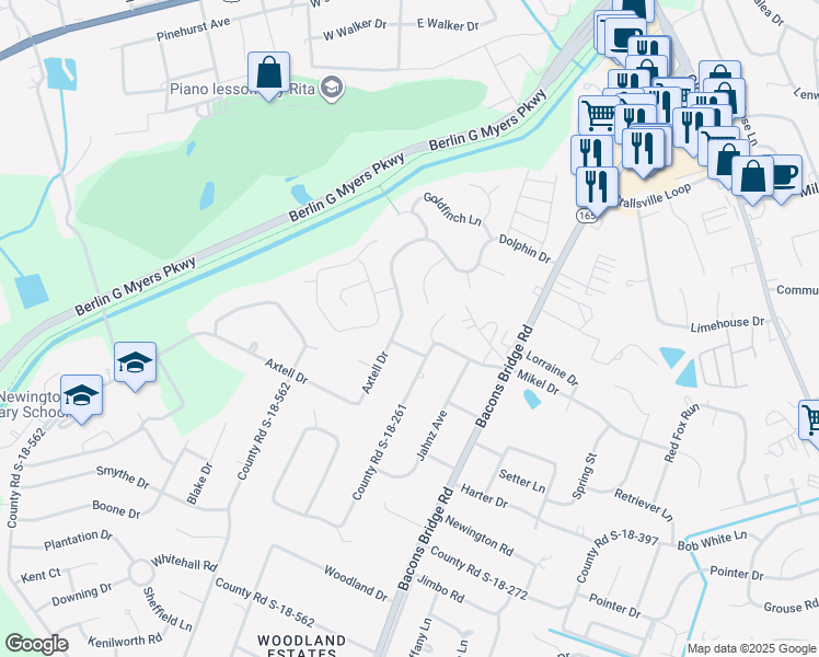 map of restaurants, bars, coffee shops, grocery stores, and more near 613 Dolphin Dr in Summerville