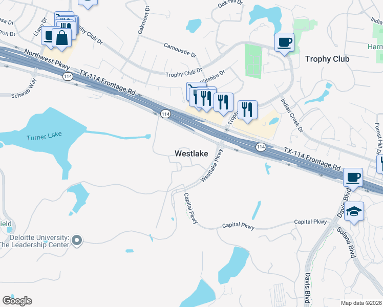 map of restaurants, bars, coffee shops, grocery stores, and more near in Westlake