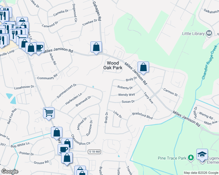 map of restaurants, bars, coffee shops, grocery stores, and more near 144 Braly Drive in Summerville