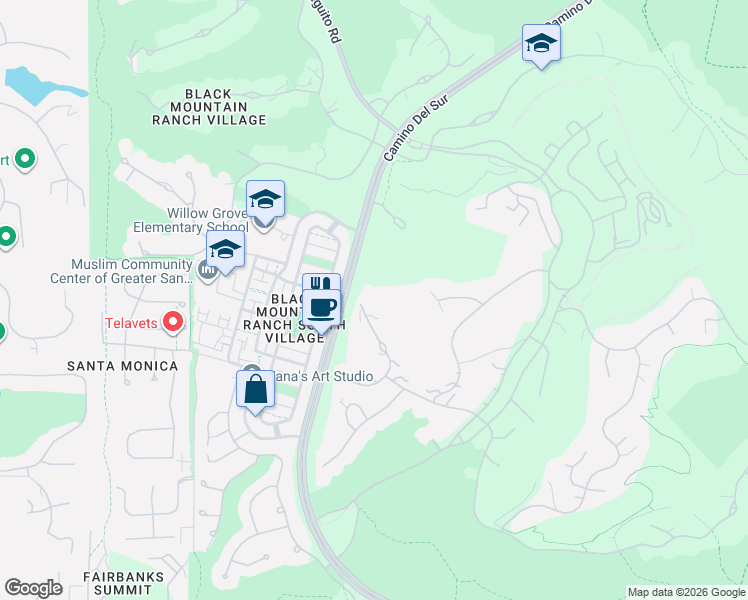 map of restaurants, bars, coffee shops, grocery stores, and more near 7790 Doug Hill in San Diego