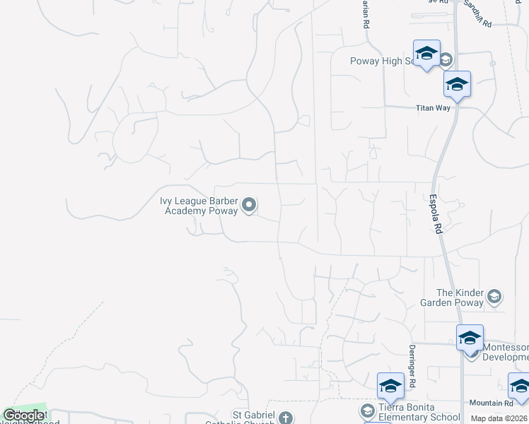map of restaurants, bars, coffee shops, grocery stores, and more near 13627 Poway Springs Road in Poway