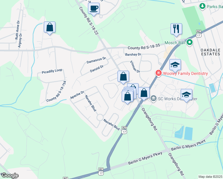 map of restaurants, bars, coffee shops, grocery stores, and more near Haven Oaks Apartments Road in Summerville