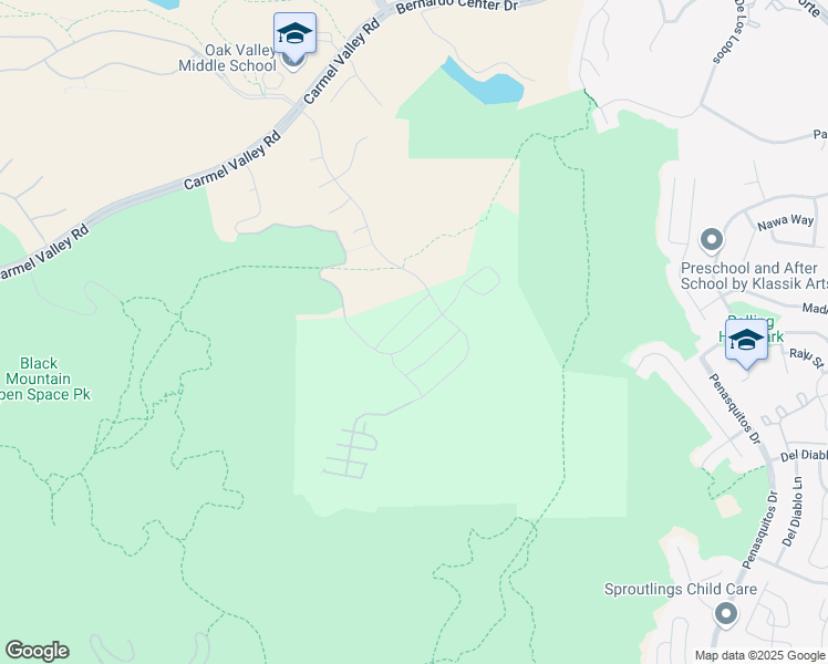 map of restaurants, bars, coffee shops, grocery stores, and more near 15890 Sarah Ridge Road in San Diego