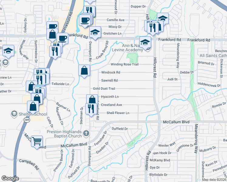map of restaurants, bars, coffee shops, grocery stores, and more near 6627 Hyacinth Lane in Dallas