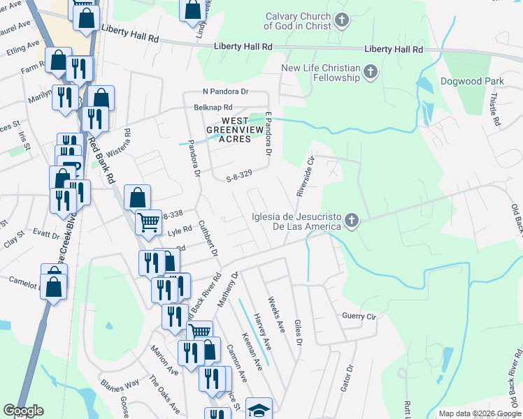 map of restaurants, bars, coffee shops, grocery stores, and more near 128 Mapleridge Drive in Goose Creek