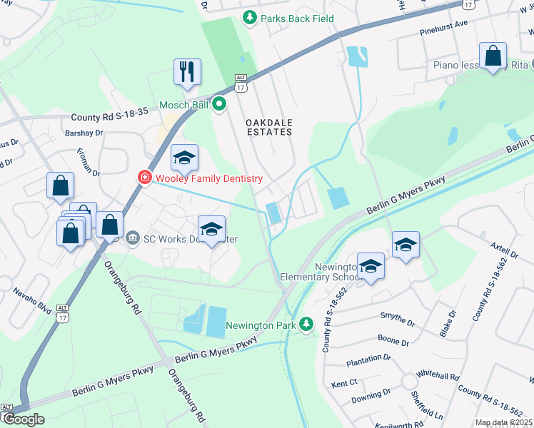 map of restaurants, bars, coffee shops, grocery stores, and more near 201 Greenwave Boulevard in Summerville
