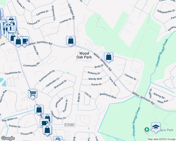 map of restaurants, bars, coffee shops, grocery stores, and more near 110 Roberta Drive in Summerville