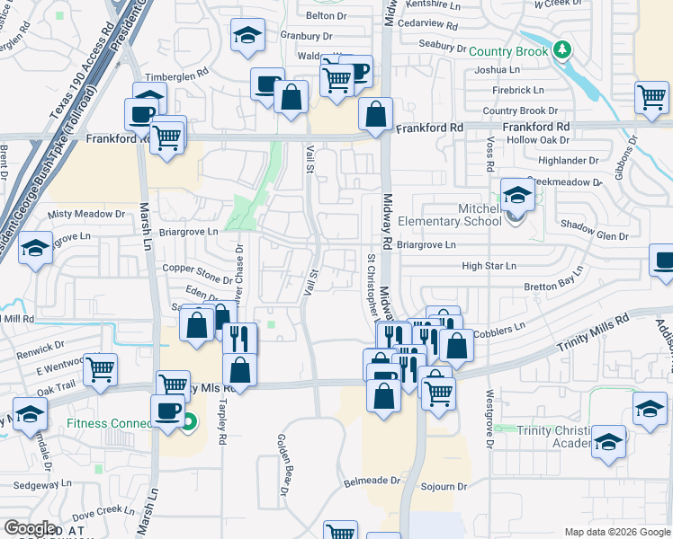 map of restaurants, bars, coffee shops, grocery stores, and more near 15 Vail Street in Dallas