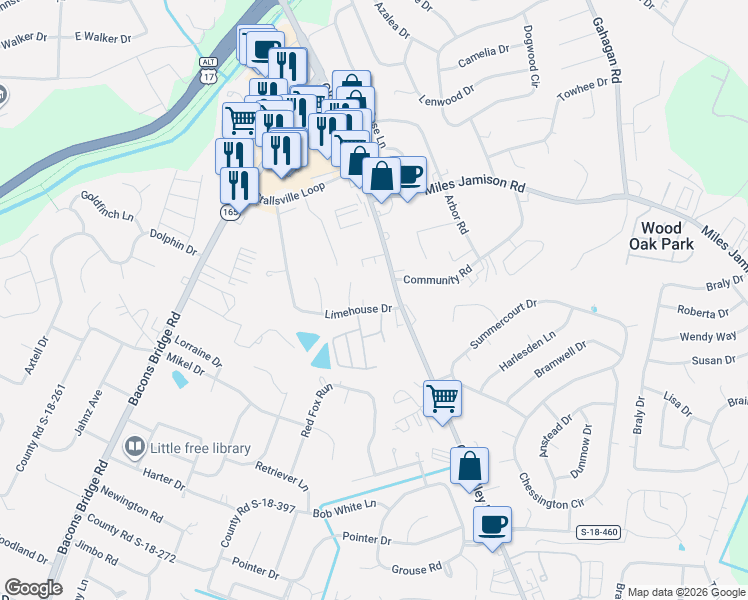 map of restaurants, bars, coffee shops, grocery stores, and more near 2 Dollie Circle in Summerville