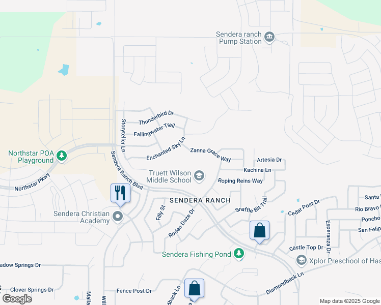 map of restaurants, bars, coffee shops, grocery stores, and more near 1428 Zanna Grace Way in Haslet