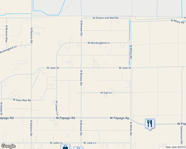map of restaurants, bars, coffee shops, grocery stores, and more near 50135 West Jean Drive in Maricopa