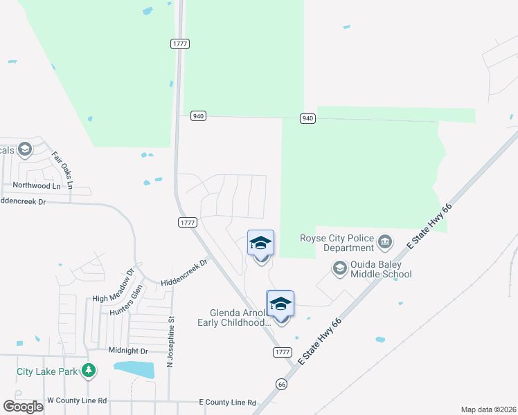 map of restaurants, bars, coffee shops, grocery stores, and more near 1925 Glen Meadow Drive in Royse City