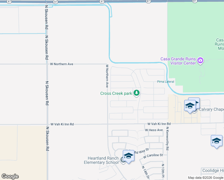 map of restaurants, bars, coffee shops, grocery stores, and more near 1768 Posada Street in Coolidge