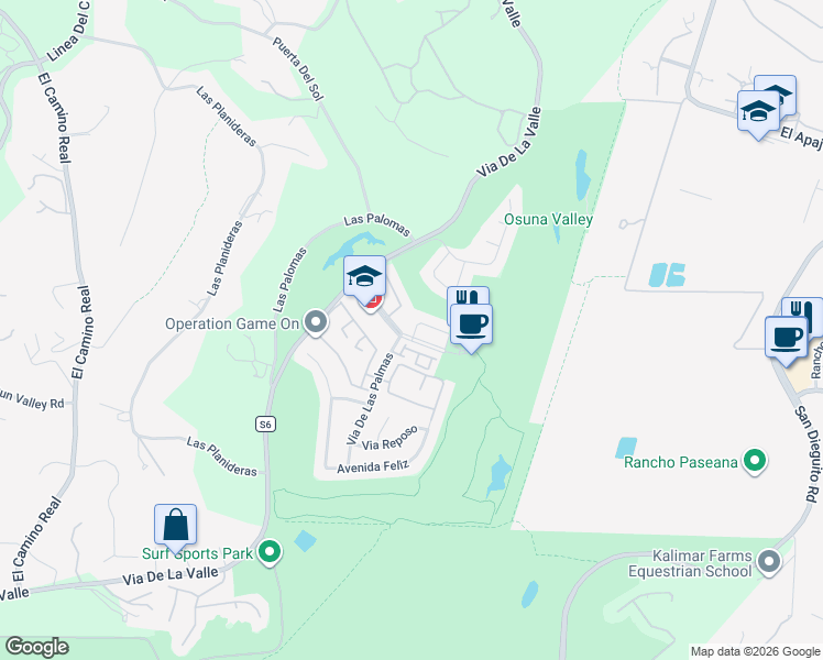 map of restaurants, bars, coffee shops, grocery stores, and more near 135 Via Coronado in Rancho Santa Fe