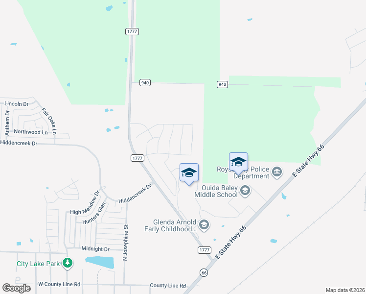 map of restaurants, bars, coffee shops, grocery stores, and more near 1912 Glen Meadow Drive in Royse City