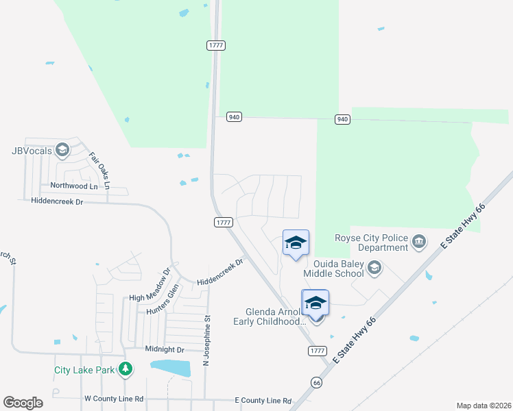 map of restaurants, bars, coffee shops, grocery stores, and more near 1920 Louis Miller Drive in Royse City