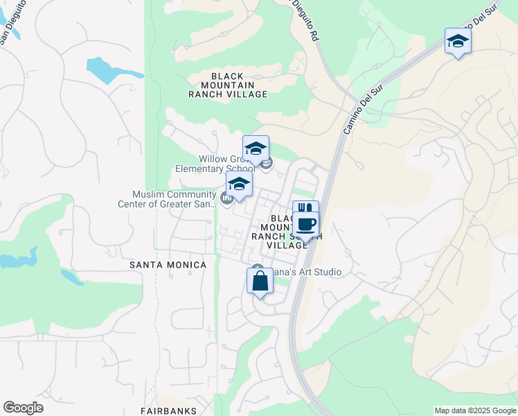 map of restaurants, bars, coffee shops, grocery stores, and more near 7557 Crescendo Lane in San Diego