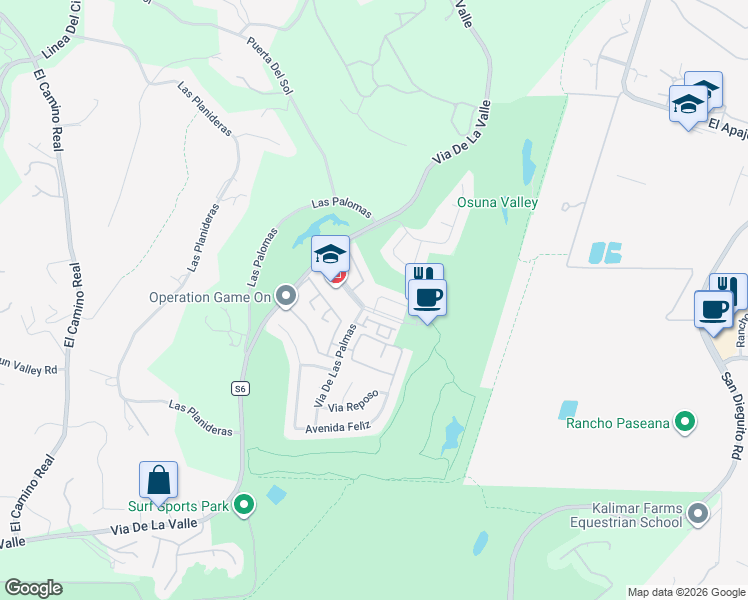 map of restaurants, bars, coffee shops, grocery stores, and more near 219 Via Osuna in Rancho Santa Fe