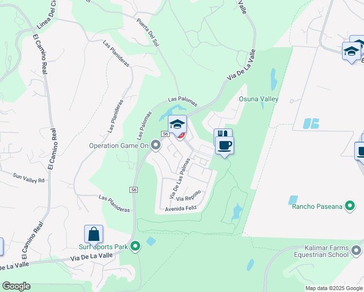 map of restaurants, bars, coffee shops, grocery stores, and more near 5525 Cancha de Golf in Rancho Santa Fe