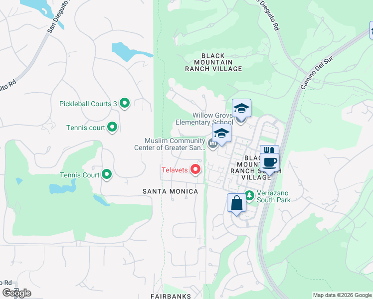 map of restaurants, bars, coffee shops, grocery stores, and more near 14774 Rio Rancho in San Diego